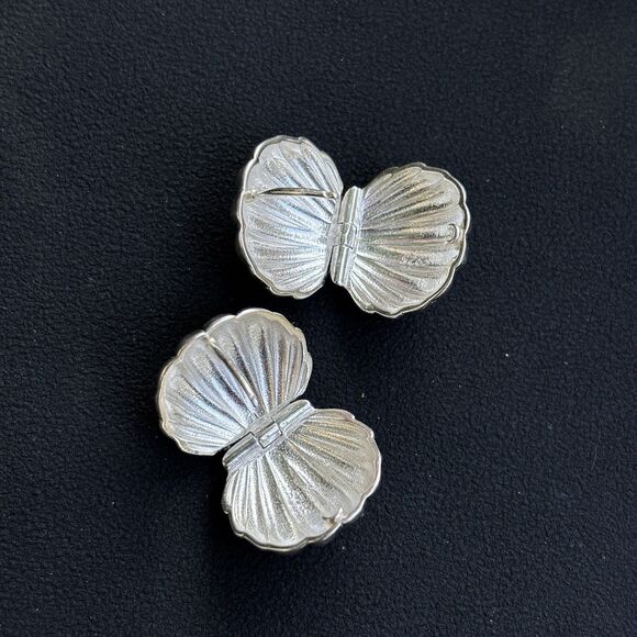 New Sterling Silver Scallop Shell Clip On Earrings Two-Piece 925 Hinged Design - Picture 7 of 11